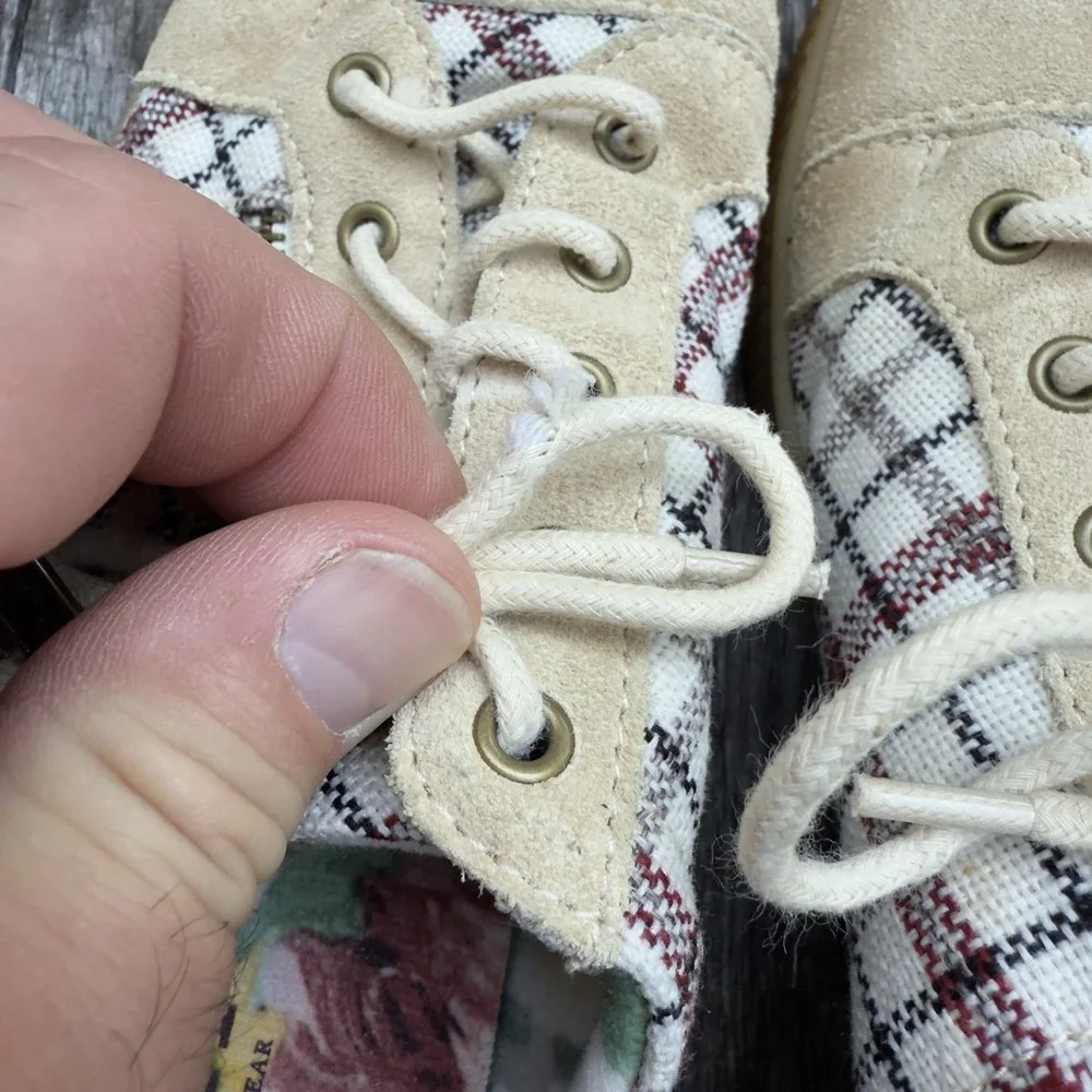 Women's BORN‎ Tamara Plaid Checkered Leather Zip Sneakers-Tan-Size 8.5